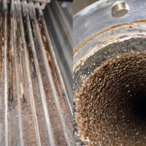Fouling on pipe and evaporator surfaces, which causes thermal resistance, measured with a fouling factor.