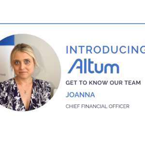 Picture of a woman with Joanna and title CFO next to it.